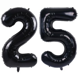 TONIFUL 40 Inch Large Black Number 25 Balloons Giant Digital 25 or 52 Helium Foil Mylar Big Number Balloons for 2026 Graduation New Year Eve 25th or 52nd Birthday Party 25th or 52nd Anniversary