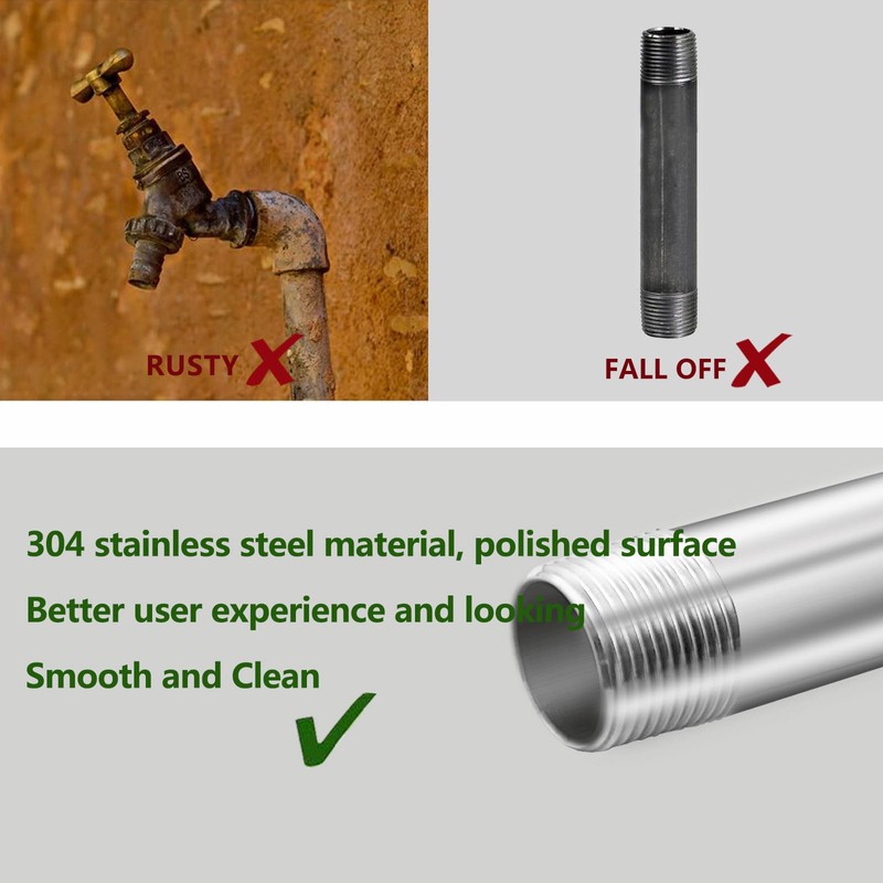 GeilSpace 3/4" x 48" Stainless Steel Pipe, 304 Pipe Nipple