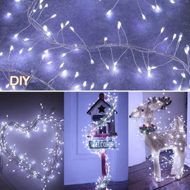 KINGCOO Cluster Fairy Lights with Remote, Waterproof 100LED Silver Wire Firecracker String Lights USB Powered for Outdoor Indoor Bedroom Window Wedding Christmas Party Decoration(9.8FT White)