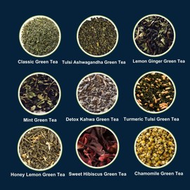 Tea Leaf & Co. Harmony Pure Delight 9 Pack Combo Box for Gifting (Classic, Tulsi Ashwagandha, Lemon Ginger, Mint, Detox Kahwa, Turmeric Tulsi, Honey Lemon, Sweet Hibiscus & Chamomile Green Teas) - 8Oz