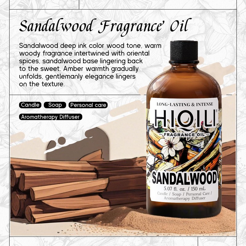 HIQILI Sandalwood Fragrance Oil for Home Diffuser, Luxury Hotel Scent,