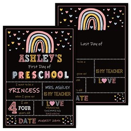 Whaline First and Last Day of School Chalkboard Double-Sided Boho Rainbow Back to School Board Sign Reusable Erasable Cute Rainbow Photo Prop for Students from Pre-K to College, 13.8 x 9.8inch