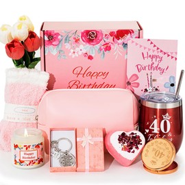 40th Birthday Gifts for Women,Turning 40 Year Old Unique Happy Birthday Gift Baskets for Her,Relaxation Spa Bath Tumbler Gift Set, Funny 40 Gifts Ideas Box for Best Friends Mom Wife Sister Coworker