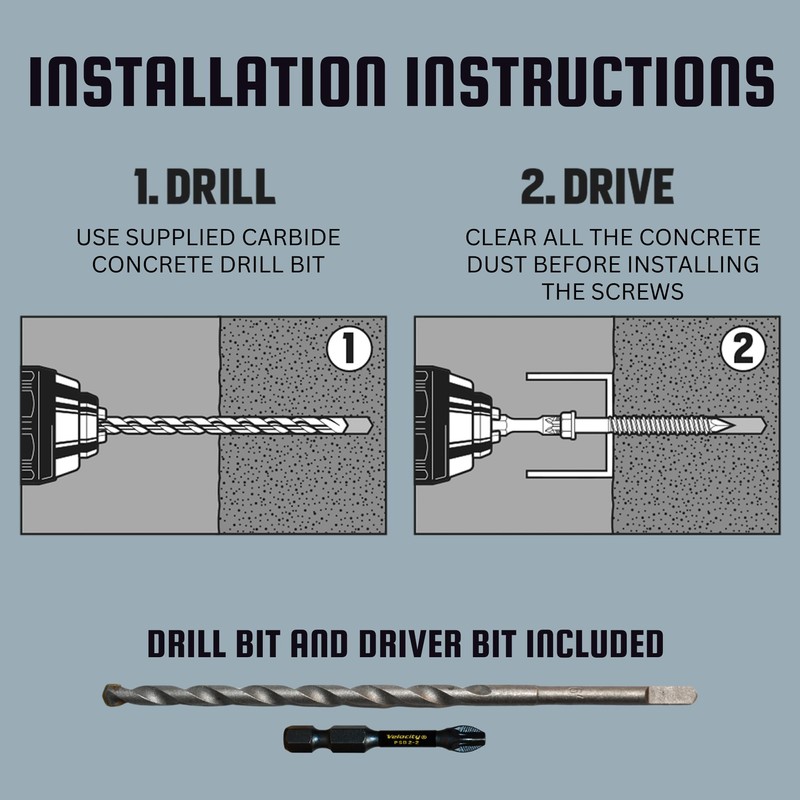 Velocity 2 1/4 Concrete Screws Set (Hex Head, 1/4") –