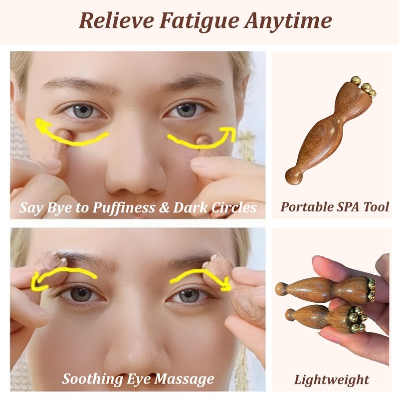 Facial Massage Tool Set 2pcs Sandalwood Eye Massager with 5