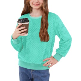 BesserBay Winter Girls Cozy Solid Cable Knit Sweater Cute Fall Fleece Sherpa Fluffy Sweatshirts Mint 11-12 Years