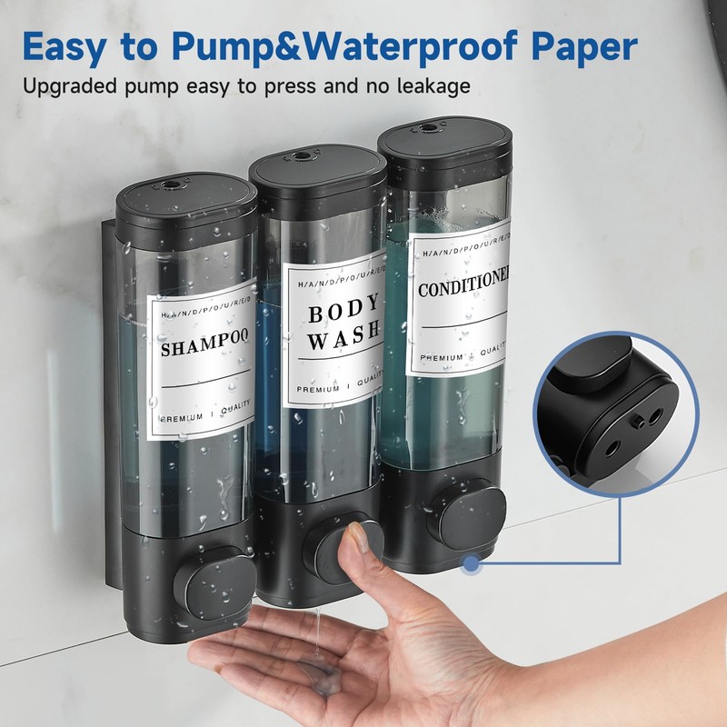 Shampoo and Conditioner Dispenser,Shower Soap Dispenser 3 Chamber No Drill