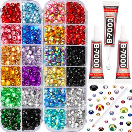 b7000 Glue with 11000Pcs Multicolored Rhinestones Flatback for Crafts Clothes Fabric Crafting Tumblers, Bedazzler Kit with Multi Colorful Gems Rainbow Flat Back Crystal 2,3,5mm Assorted Colored