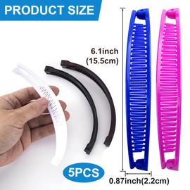 Alpinleux 5 Pcs Banana Hair Clips for Women, Large Double Combs Hair Claw Clips, Banana Clip Hair Accessories for Long Short Thick and Thin Hair (5 Colors, Flat)