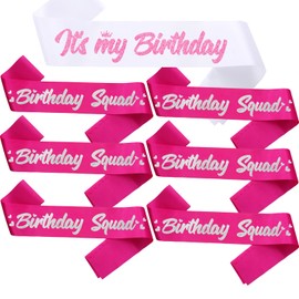 FSJJLLU 7 Pieces Birthday Sashes Kit, Hot Pink It's My Birthday Sash and Squad Sashes for Girl or Women Funny Party Favors Decorations for Sweet 16 18th 21st 25th 30th 40th 50th or Other Bday