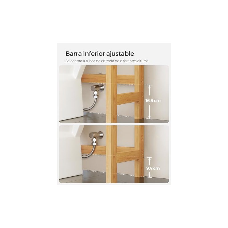 SONGMICS Estante para Baño sobre Inodoro, Ajustable, De Bambú, 3