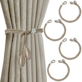Curtain Tiebacks, 4 Pack Curtain Rope Buckle Elegant Boho Style Curtain Tiebacks Hand-Knitted Curtain Tie Backs for Home, Office, Living Room, Bedroom (Khaki)