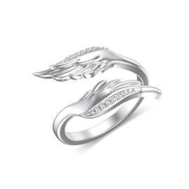 LWXIE Diamond Angel Wing Ring for Women 925 Sterling Silver Lab Grown Diamond Open Adjustable Angel Wing Feather Ring Jewelry Gifts for Loved Ones (6)