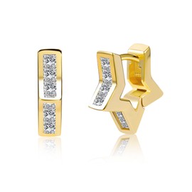 ALEXCRAFT Women's 925 Silver Earrings, Small Square Hoop Earrings, Small Thick Hoop Earrings, Hypoallergenic, Small Huggie Earrings, Square Cubic Zirconia, Small Chunky Earrings, Small Geometry Hoop