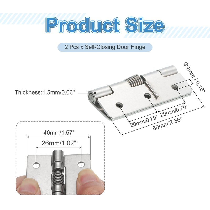 sourcing map 2Pcs Spring Hinge, 2.5" Length 304 Stainless Steel