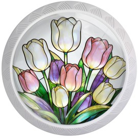 Artinhand 4 Pack Colorful Tulip Cabinet Knobs for Kitchen Bathroom