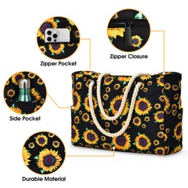 Becokan Beach Bag Large Beach Tote Bag for Women Waterproof Sandproof Swim Pool Bag With Zipper