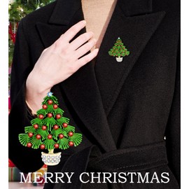 KristLand Vintage Crystal Christmas Tree Brooch Pin Retro Brooch Scarf Suit Birthday Christmas Party Gift for Women Men