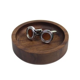 DSHOM Solid Walnut Wood Round Jewelry Display Tray Dish for Elegant Presentation of Your Finest Pieces, Perfect for Personal Use Men Gift