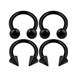 KJM Fashion Pack of 4 Anodised Circular Barbell 1.6 mm 14 g Septum Earrings, Stainless Steel