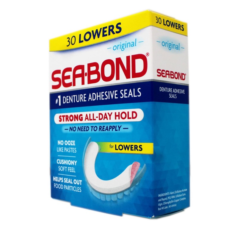 Sea-Bond Denture Adhesive Seals, Original Lowers, Zinc-Free, All-Day-Hold, Mess-Free, 30