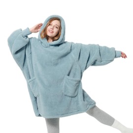 BEDSURE Hoodie Blanket with Sleeves, Cuddly Jumper - Wearable Blanket for Dressing Adults, Green, Warm Cuddly Blanket with Sleeves, 95 x 85 cm, Soft Sleeve Blanket as Gifts for Women, Girlfriend,