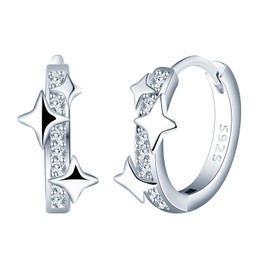 CONILOK Star Zircon Earrings Silver 925 Hoop Earrings Silver Women's Jewellery Earring Small Gifts for Women Girls Best Friend Mother Mum Birthday Wedding Christmas Day Valentine's Day, Silver, Cubic