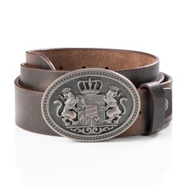 Schöneberger Trachten Couture men traditional leather belt, lederhosen belt with Bavarian buckle, belt for Oktoberfest Lukas (brown, 34-36 inch)