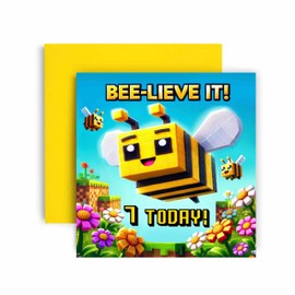 Huxters Gamer 7th Birthday card for Boy - Mine Blocks Starting Level 7 Unlocked Controller Bday for Son Great Grandson Nephew Brother Happy Greetings - 14.8cm (7th)