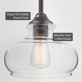 Kira Home Harlow 9" Modern Schoolhouse Pendant Light with Clear Glass Shade, Industrial Farmhouse Brown Hanging Light with Schoolhouse Glass, Oil Rubbed Bronze Finish