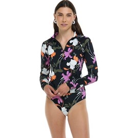 Body Glove Women's Standard Raelynn Long Sleeve Crop Top Rashguard, Dreamy Floral, Large