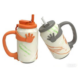 Soda Can Holder Set of 2, Gray & Orange, 12-Oz with Handle & Lid