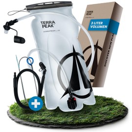 Terra Peak Premium Hydration Bladder 2L or 3L Including 2 x Tubes and 1 x Cleaning Brush for Backpack, Hiking & Jogging (Leak-Proof) - Ergonomic Hydration System with Mouthpiece & Protective Cap (BPA