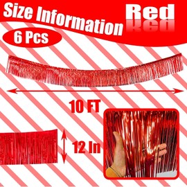 Valentines Day Decorations 6 Pack 10 Feet Foil Fringe Garland Metallic Tinsel Streamers Banner Wall Hanging Fringe Curtain Backdrop Banner for Parade Floats Wedding Christmas Birthday Decorations(Red)