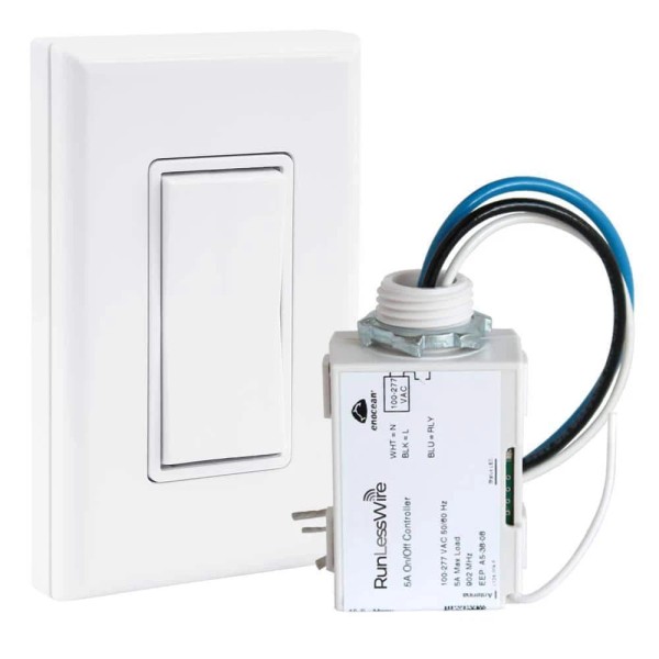 RunLessWire Wireless Light Switch Kit, No-Wires (1 Receiver and 1