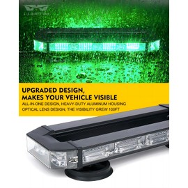 LUMENIX Rooftop Strobe Beacon Lights Bar Green LED Emergency Caution Traffic Lightbar with Heavy-Duty Magnetic Base Safety Warning Flashing Light for POV Law Enforcement Vehicles Tow Trucks Snowplow