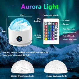 vsshe Starry Sky Projector, Night Sky Sea Waves and Northern Lights Projector, with 16 Colours, Dimmable & Remote Control, Three Lampshades, Projector Lamp, Night Light for Children Party, Charging