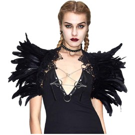 keland Women's Real Feather Lace Neck Collar, Black, Feathers