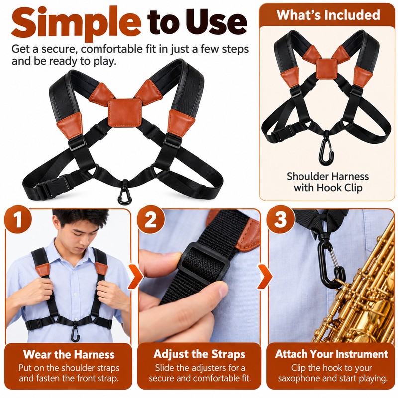 Adjustable Saxophone Shoulder Harness for Instrument Support – Double Shoulder