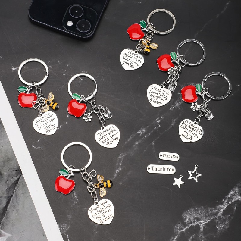 lasuroa 6pcs Teacher Appreciation Keychain Set, Heart Shaped Key chain