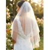 HEREAD Pearl Bride Wedding Veil Short Elbow Length 2 Tier