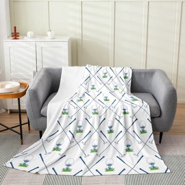 Manta de golf de 50 x 60 pulgadas para niños y niñas, manta de franela para club de golf para todas las estaciones, manta de forro polar para juegos deportivos, decoración de sofá, cama, líneas geométricas de zacate tierra, manta mullida, ligera, suave
