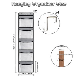 VLUVLA 2 Pack Over Door Storage Organiser, Hanging Storage Organizer with 5 Mesh Pockets Large Capacity Back of Door Storage for Bedroom, Bathroom, Closet