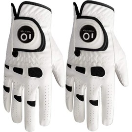 AXKAL Golf Glove Men Left Hand Right Leather With Ball Marker Value 2 Pack, Mens Golf Gloves All Weather Durable Soft Comfortable White (Worn on Right Hand, M)