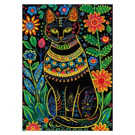 Cat Flower Puzzles for Adults 1000 Pieces, Black Cat Art Jigsaw Puzzles, Animal Cute Garden Puzzles