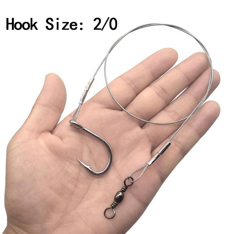 3/0-5/0 Shark Surf Rigs with 20 Inch 49-Strands Steel Leader(120Pound),Deep