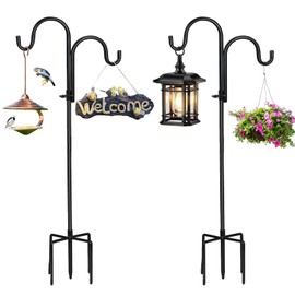 2 PCS Adjustable Double Shepherds Hook for Outdoor 47 inch Garden Shepherds Hook Garden Hanging Holder for Solar Lights Lanterns Bird Cages Weddings Plant Baskets
