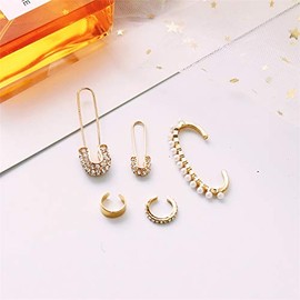 ASHMITA 14K Gold 4-5PCS Safety Pin Dangle Earrings Cubic Zirconia Cartilage Hoop Earrings Set For Women Jewelry
