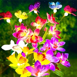 AAOVEFOX Solar Garden Lights, 4 Pack Solar Flower Lights Outdoor Waterproof, Swaying Butterfly with Flowers, Garden Decoration for Flower Bed Yard Patio, Gift for Mom Christmas