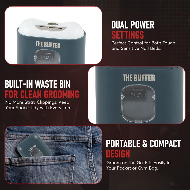The Buffer - Automatic Nail Clipper for Men, Portable, Rechargeable,